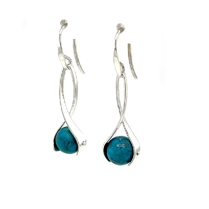 Slack coil earrings-Sterling Silver Turquoise Earrings