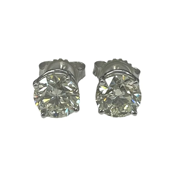 Horizon-cut earrings-Stud Diamond Earrings GIA Certified White Gold 3.02 CTW