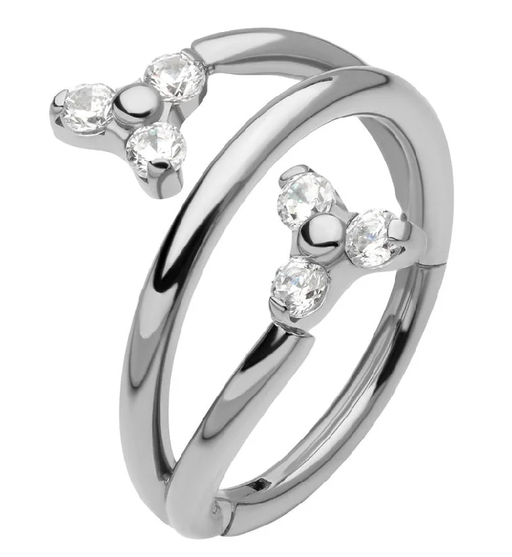 Peaked ridge earrings-Tri CZ Twist Titanium Hinged Segment Ring