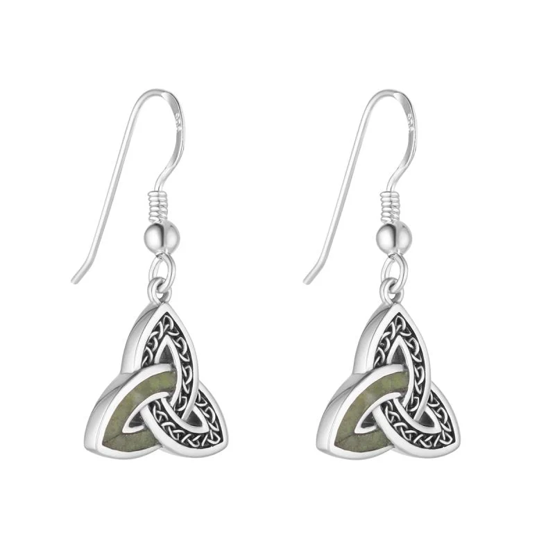 Crest motif earrings-Trinity Knot Connemara Marble Earrings