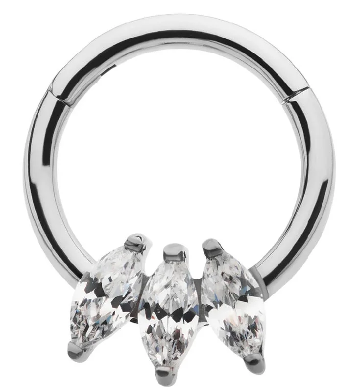 Buried earrings-Triple Marquise CZ Titanium Hinged Segment Ring