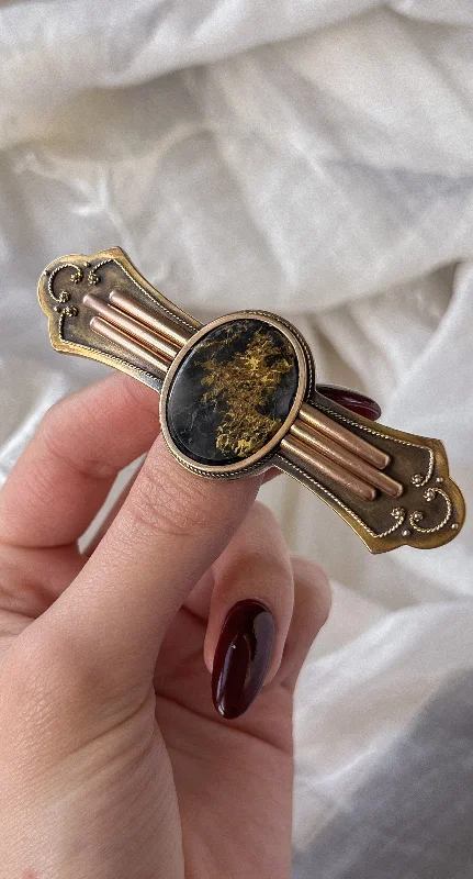 dainty brooch-Black Gold In Quartz Brooch Circa 1860 American Gold Rush