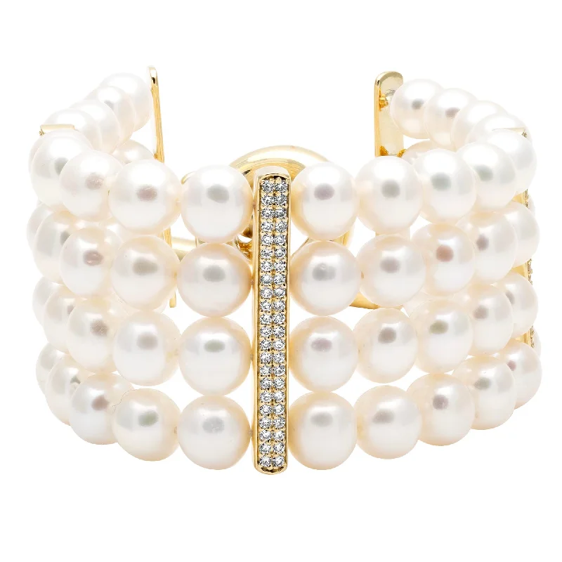 abstract brooch-Bracelet - Fresh Water Pearl And Diamond