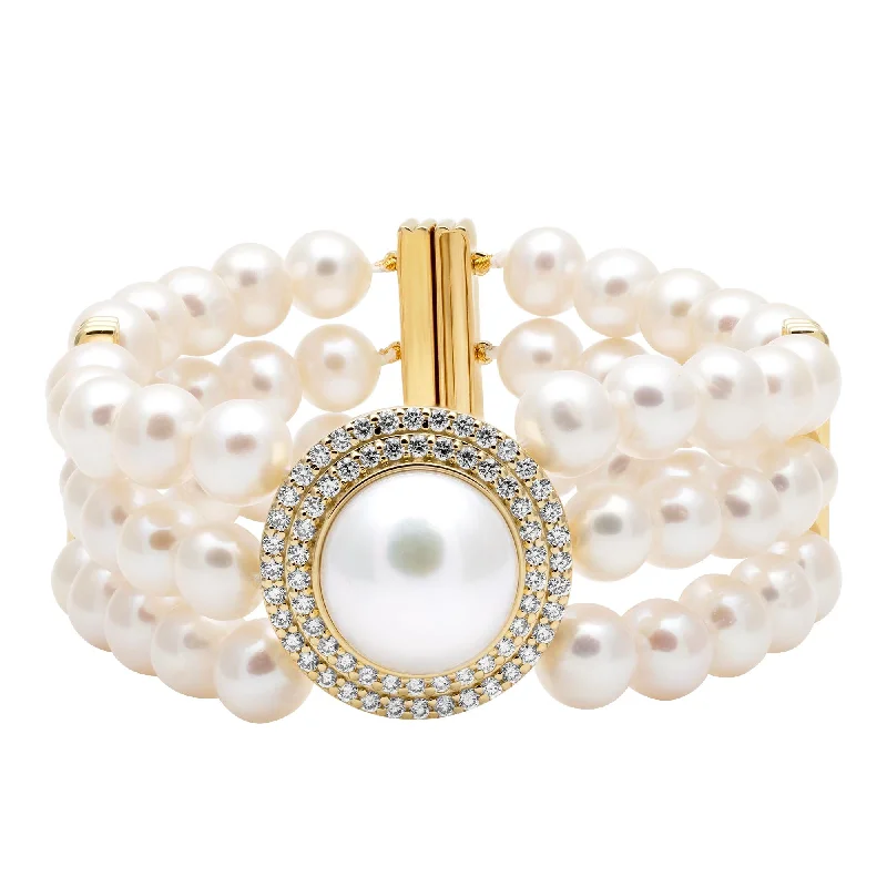 summer brooch-Bracelet - Freshwater Pearl And Diamond