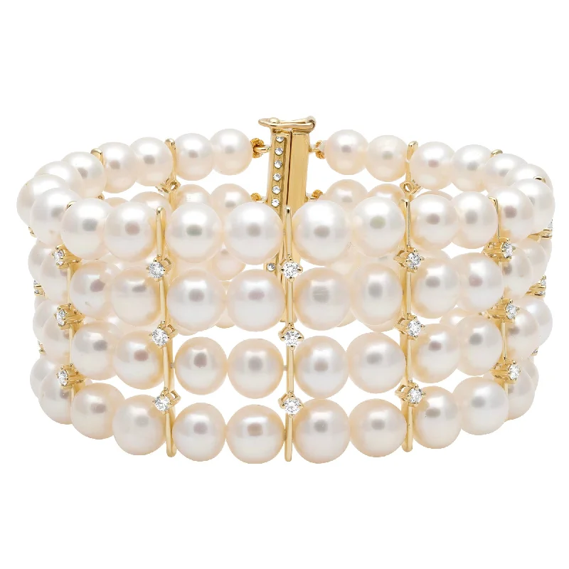 stylish brooch-Bracelet - Freshwater Pearl And Diamond