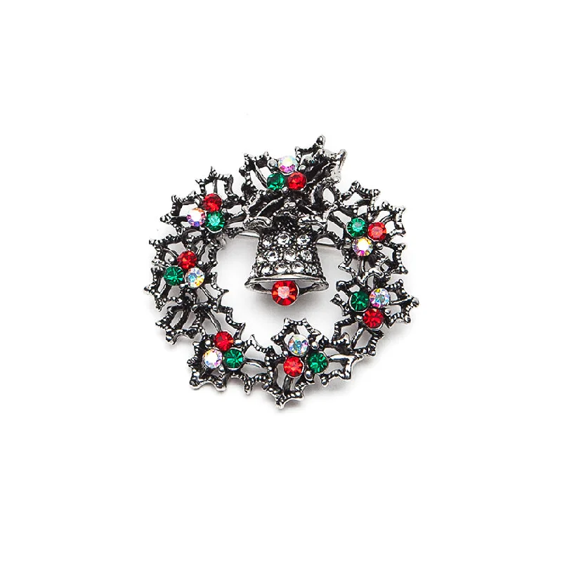 party brooch-Christmas Wreath Brooch with Red and Green Crystals