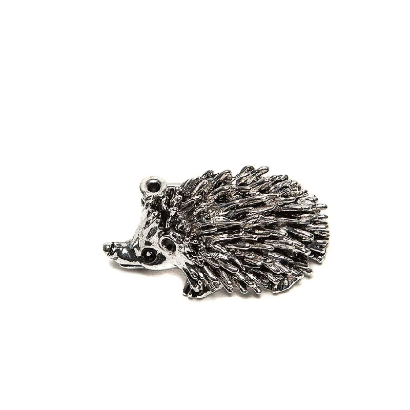 butterfly pearl brooch-Cute Silver Finish Hedgehog Brooch