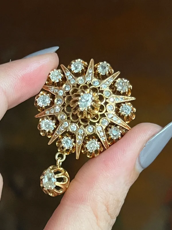 floral crystal brooch-Diamond Bombe Brooch