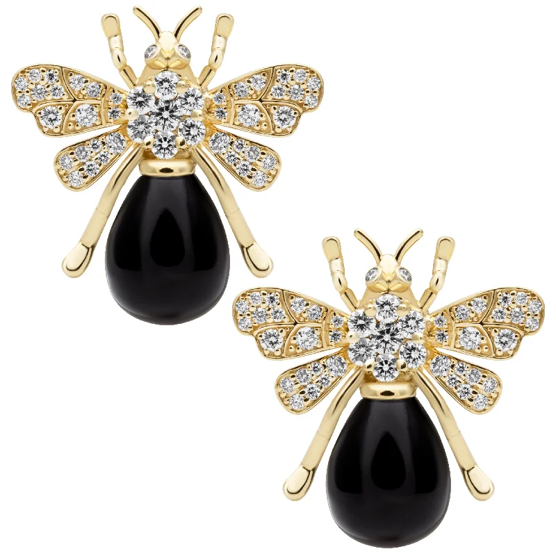 star gemstone brooch-Earrings - Blackonyx And Diamond