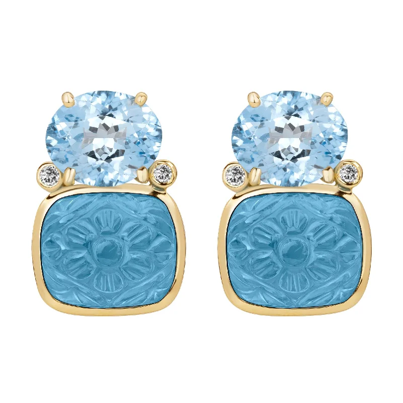 artisan brooch-Earrings - Blue Topaz And Diamond