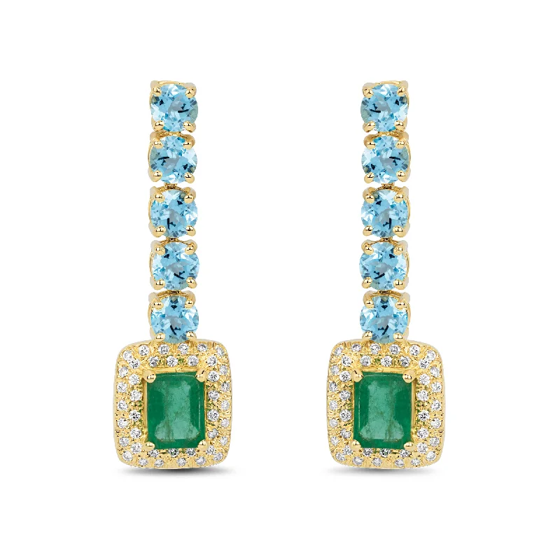 modern brooch-Earrings - Blue Topaz, Emerald and Diamond