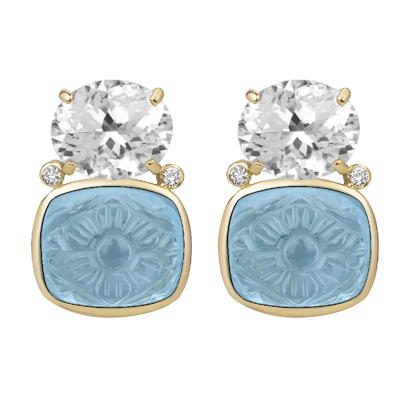 luxury brooch-Earrings - Crystal, Blue Topaz And Diamond