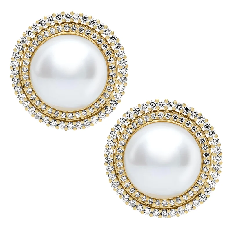 statement gold brooch-Earrings - Fresh Water Pearl And Diamond