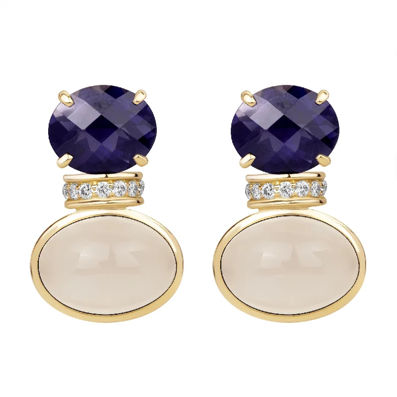 luxury brooch-Earrings - Iolite, Moonstone And Diamond