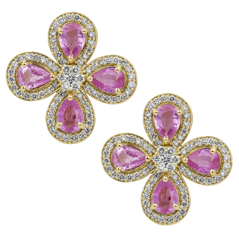 small brooch-Earrings - Pink Sapphire And Diamond