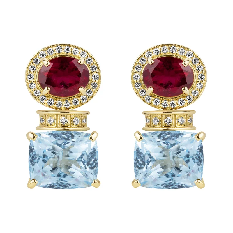 bold brooch-Earrings - Rubellite, Blue Topaz And Diamond