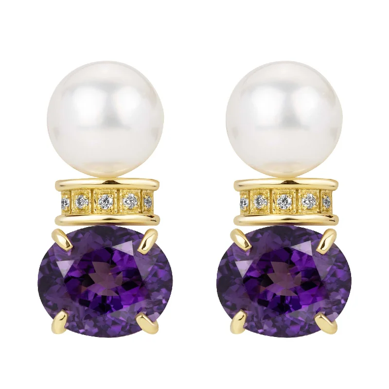 floral diamond brooch-Earrings - South Sea Pearl, Amethyst And Diamond