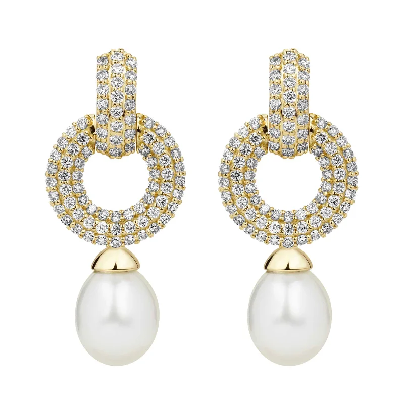 modern brooch-Earrings - South Sea Pearl And Diamond