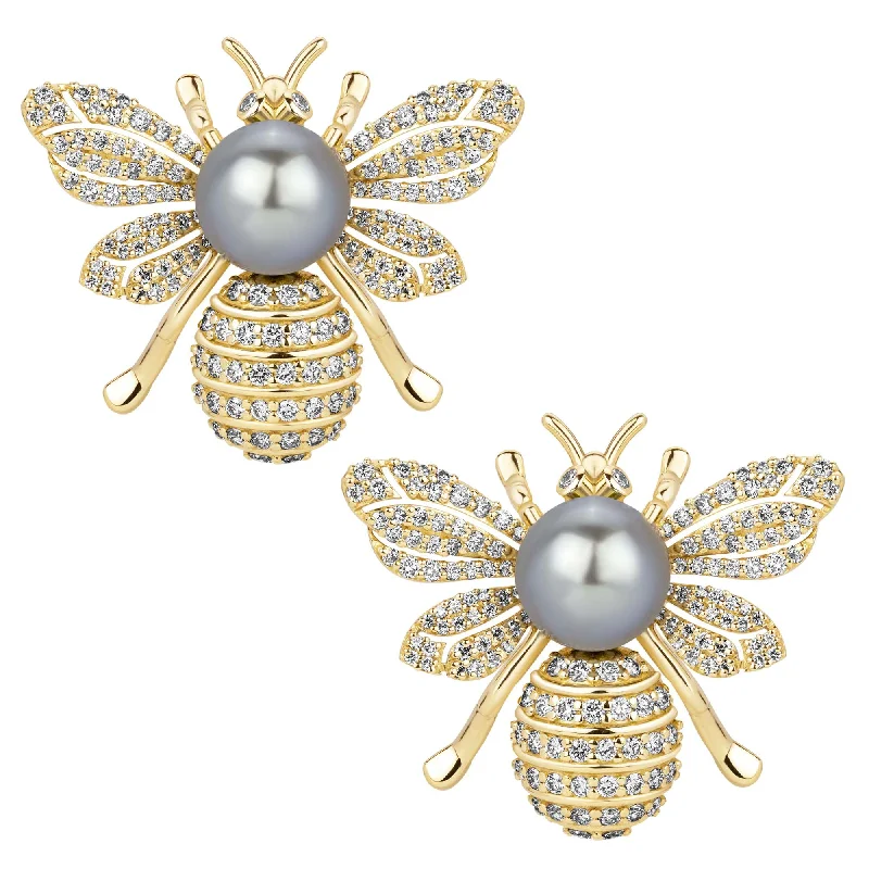 statement gold brooch-Earrings - South Sea Pearl And Diamond