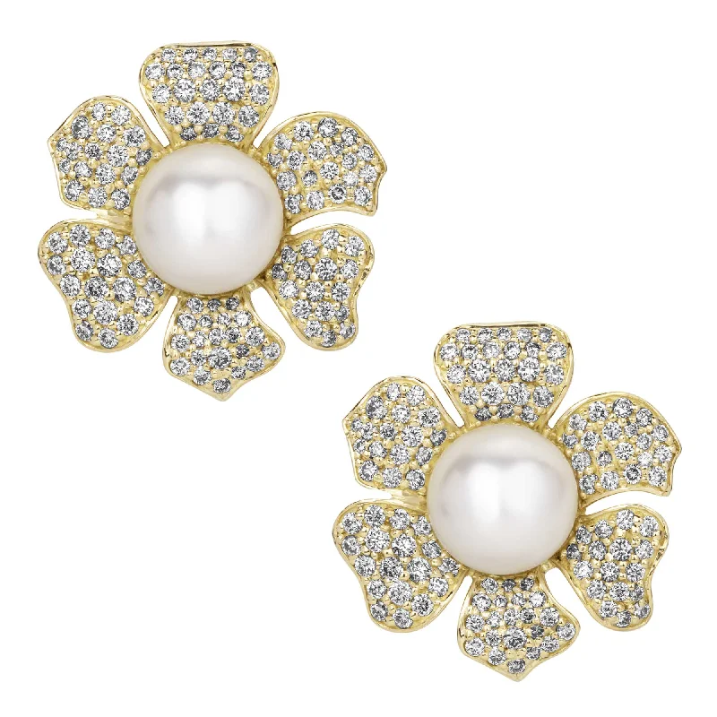 floral pearl brooch-Earrings - South Sea Pearl And Diamond