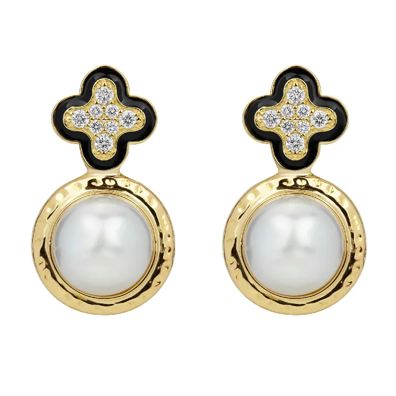 pearl brooch-Earrings - South Sea Pearl And Diamond (enamel)