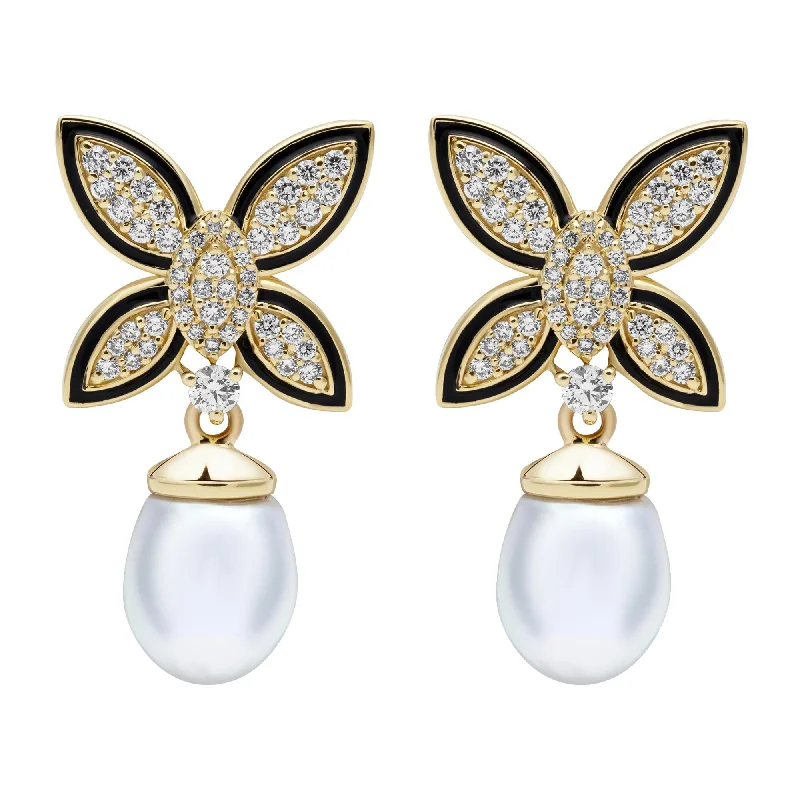 decorative brooch-Earrings - South Sea Pearl And Diamond (enamel)