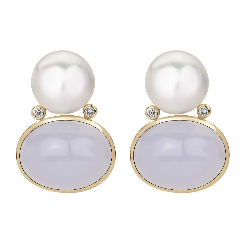 bold brooch-Earrings - South Sea Pearl, Chalcedony And Diamond