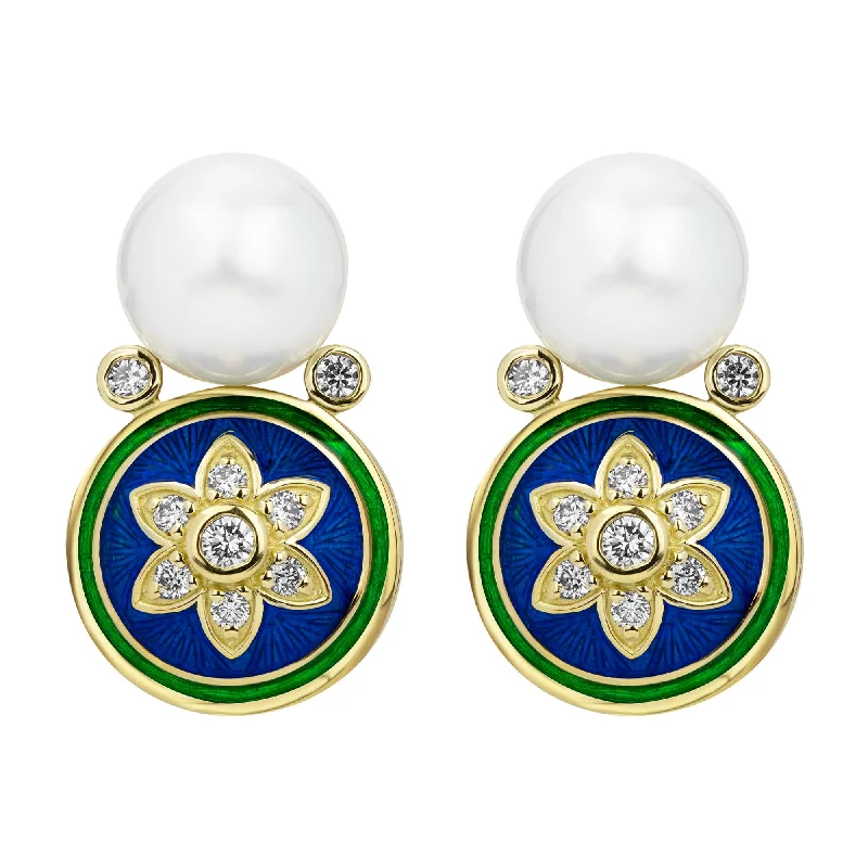 delicate brooch-Earrings - South Sea Pearl & Diamond (enamel)