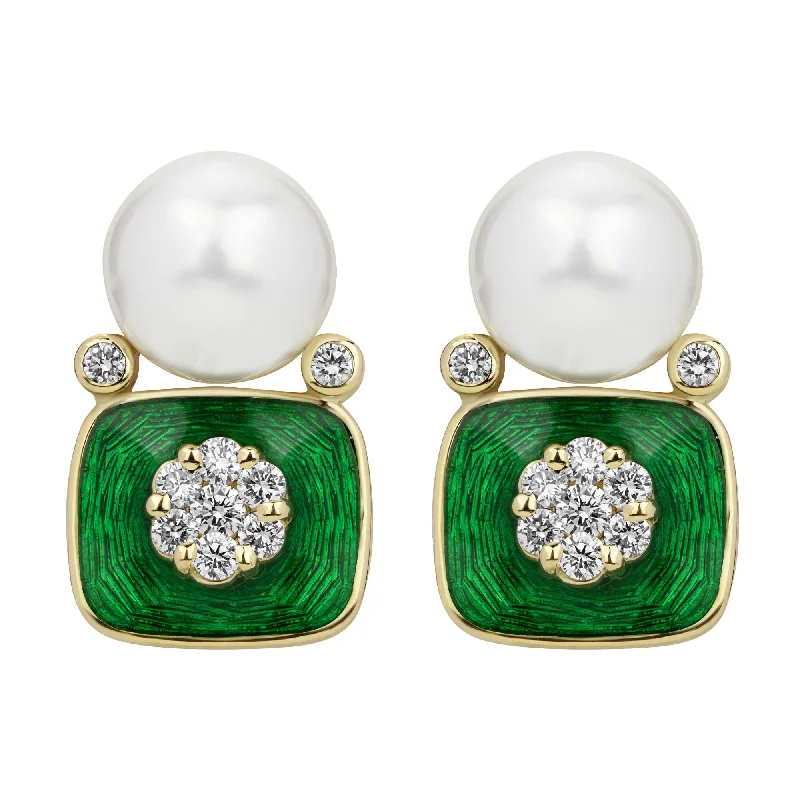 star brooch-Earrings - South Sea Pearl, Diamond (enamel)