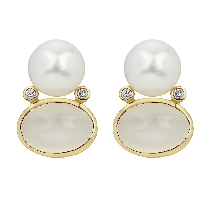 festive brooch-Earrings - South Sea Pearl, Moonstone And Diamond