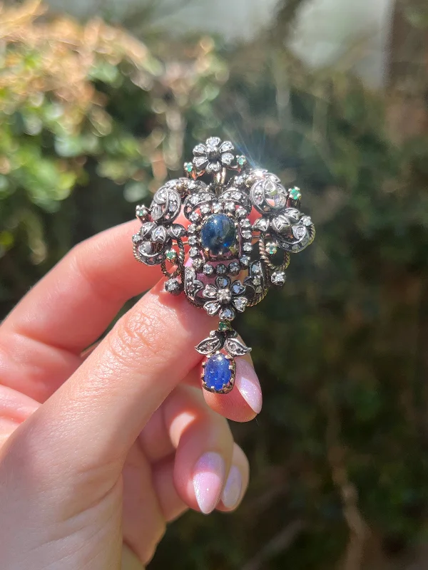 nature-inspired brooch-Elegant Sapphire and Diamond Brooch