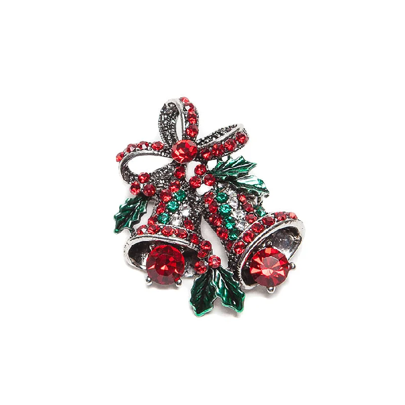 bold silver brooch-Festive Sparkly Crystal Christmas Bells Brooch