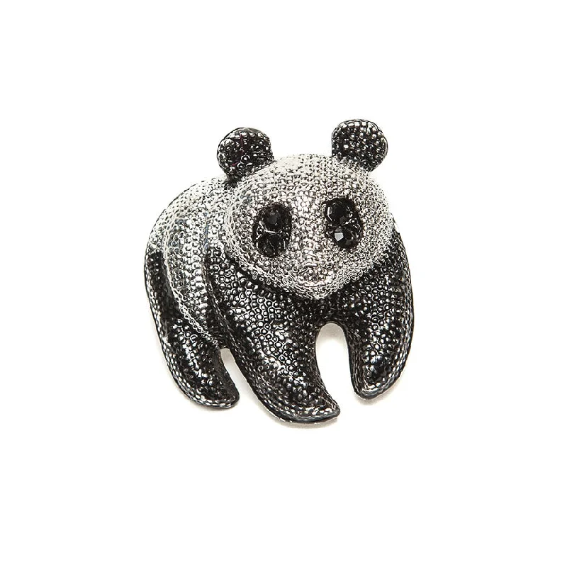 floral diamond brooch-Gorgeous Black and Silver Finish Panda Brooch