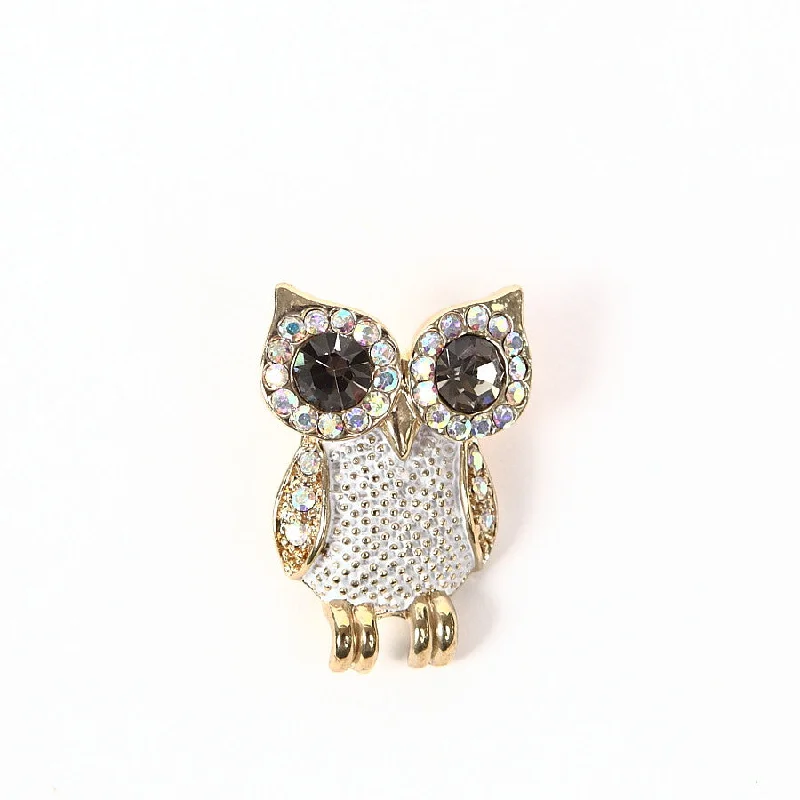 enamel brooch-Gorgeous Sparkly Diamante Golden Owl Brooch