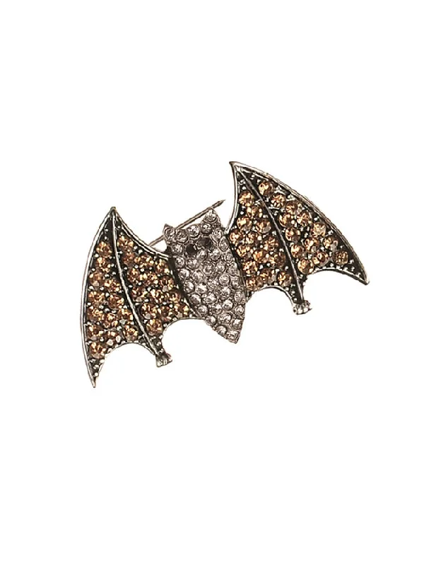 resin brooch-Hot Tomato Batty Bat Bat  Brooch - Antique Silver/Topaz/Clear Crystals