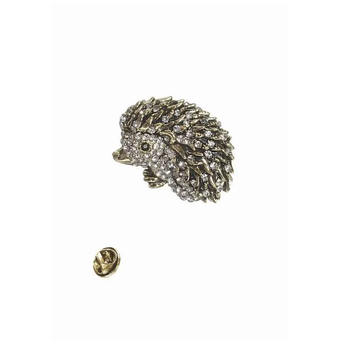 pearl brooch-Hot Tomato Hedgehog Twinkle Brooch in Antique Gold with Clear Crystals