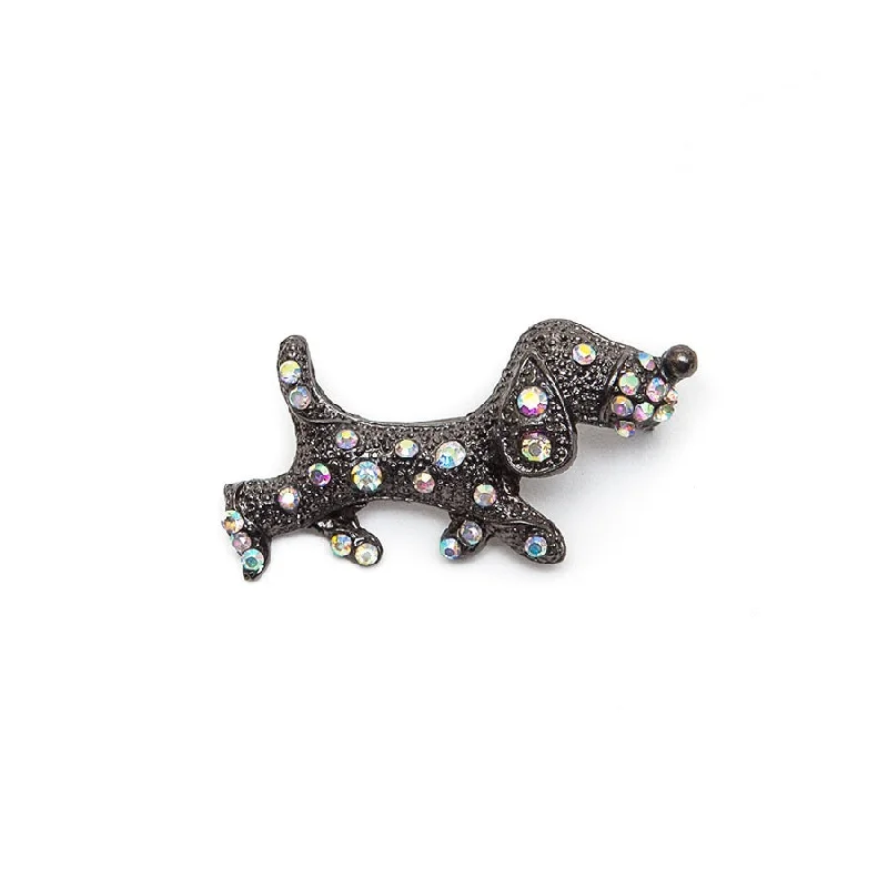 statement brooch-Hot Tomato Sausage Dog Brooch with AB Crystals