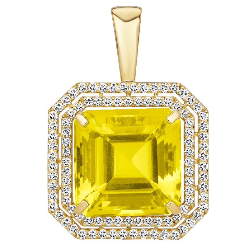 fashion brooch-Pendant - Lemon Quartz And Diamond