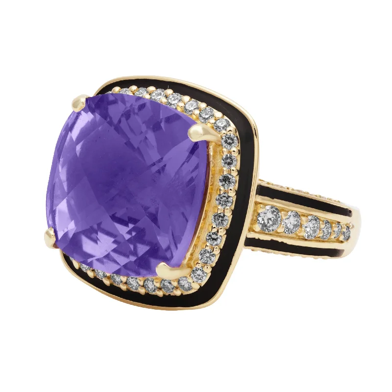 oversized brooch-Ring - Amethyst And  Diamond (enamel)