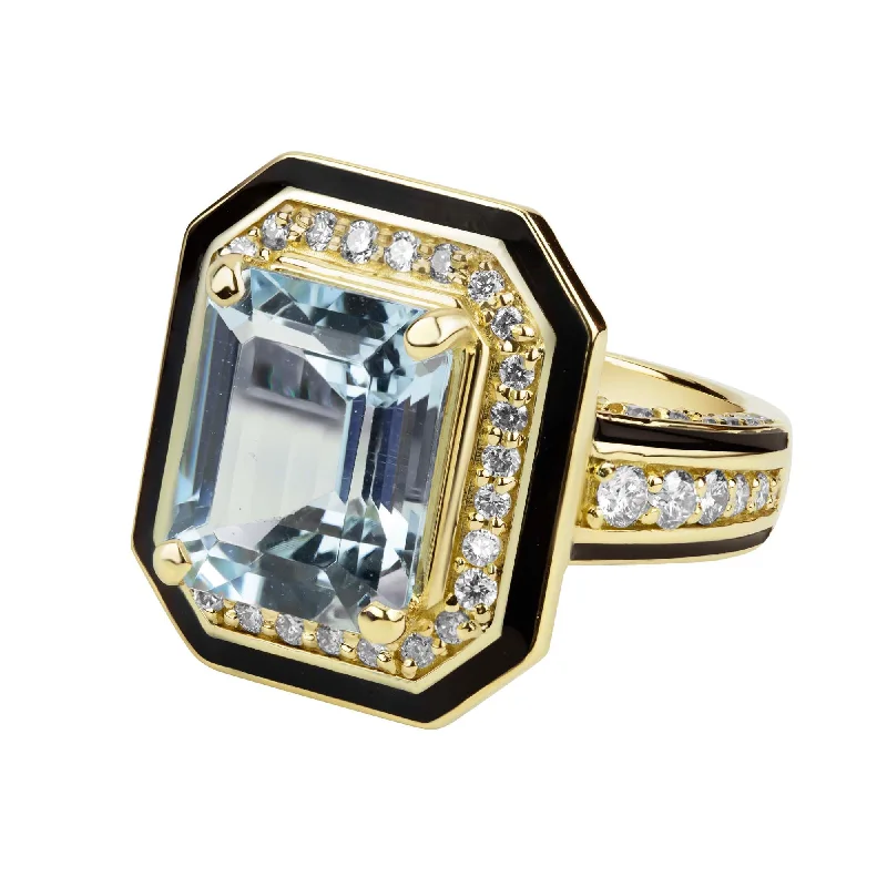 statement gold brooch-Ring - Aquamarine And Diamond