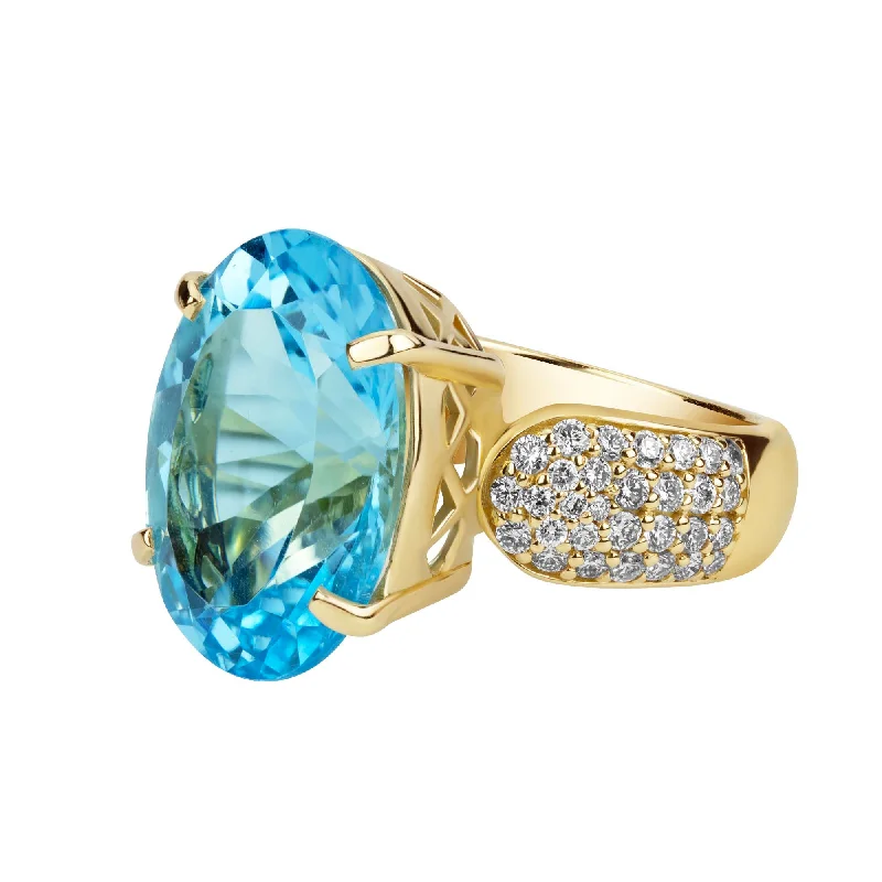 floral gemstone brooch-Ring - Blue Topaz And Diamond