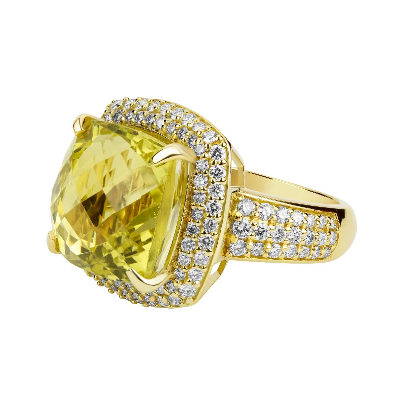 crystal brooch-Ring - Lemon Quartz And Diamond