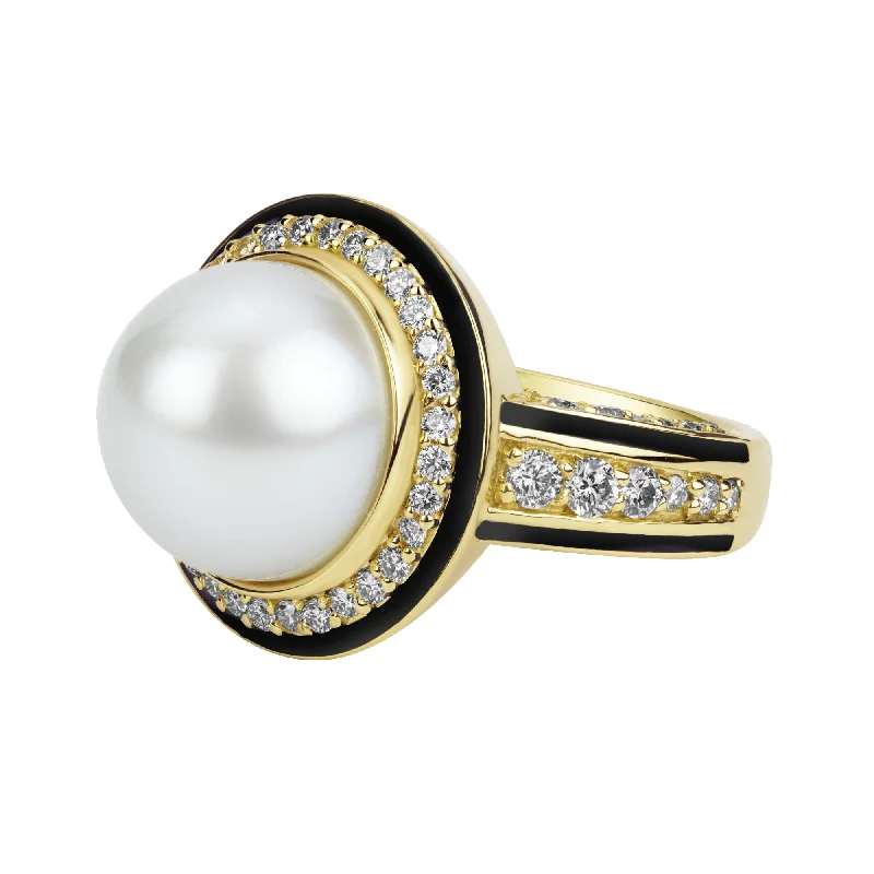 floral diamond brooch-Ring - South Sea Pearl And Diamond (enamel)