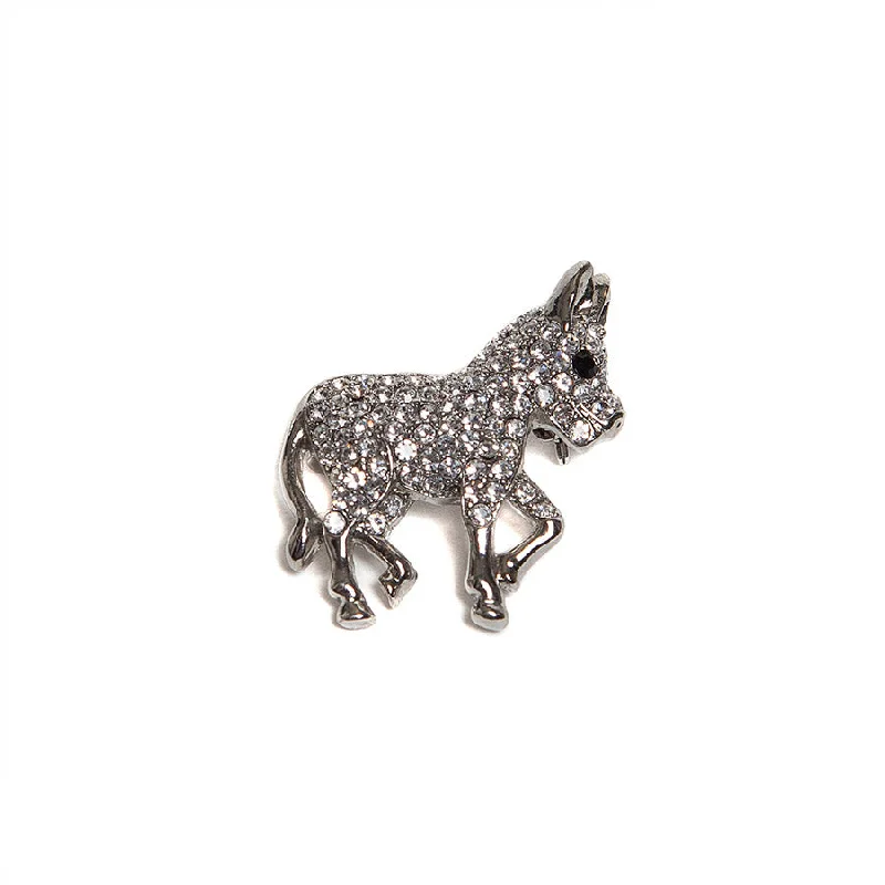 silver floral brooch-Sparkling Diamante Donkey Brooch