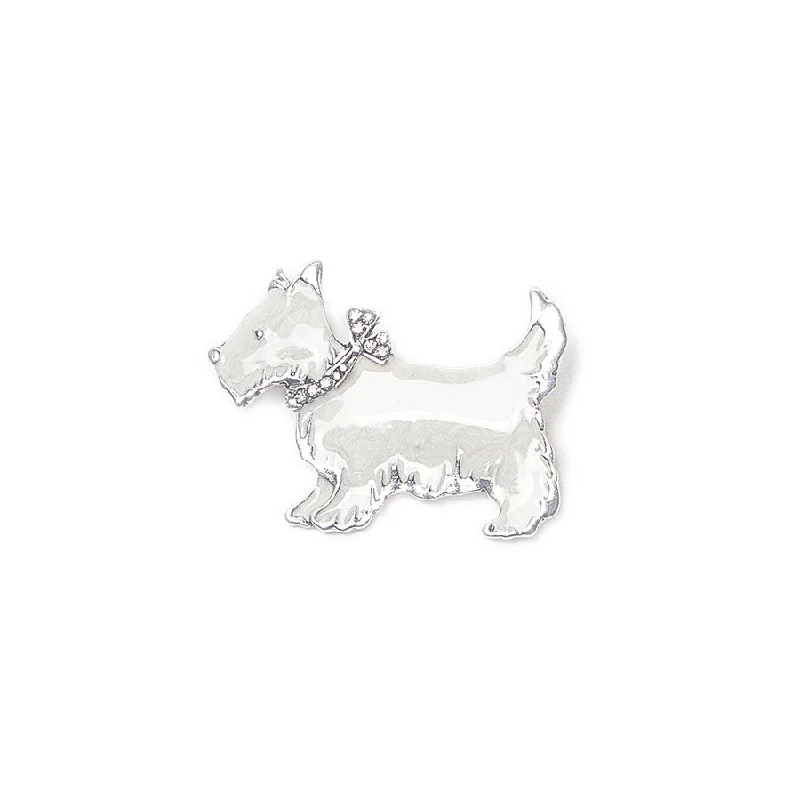 trendy brooch-White Enamel Scottie Brooch